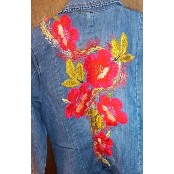 Vintage Canadian Tuxedo Denim Jean Outfit Y2k Floral Embroidered Women 4 Small - Picture 9 of 9